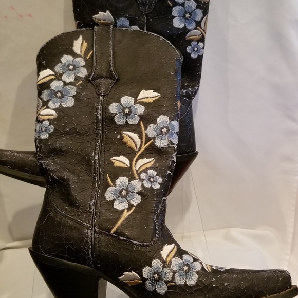 Durango Shoes - Durango Blue Floral Crackled Leather Boots Sz 6.5
